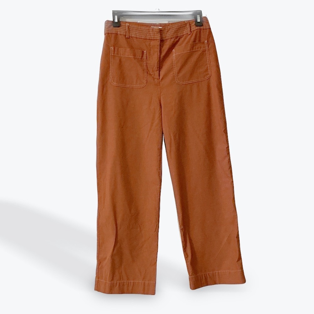 Nicole Miller New York Rust Wide Leg Crop Linen Blend Pants Size 4 High Rise